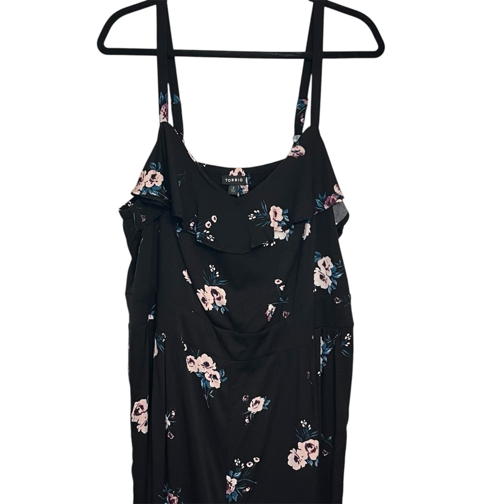 Torrid Black Floral Wide Leg Ruffle Jumpsuit Romantic, Feminine, Cottagecore NWT - Picture 5 of 10
